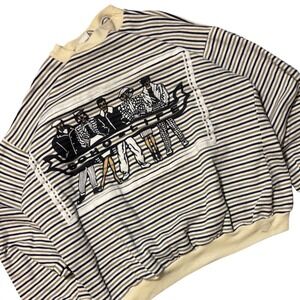 True Vintage Soho Life Sweatshirt Womens M Boxy Cropped 80s USA Stripe Rare